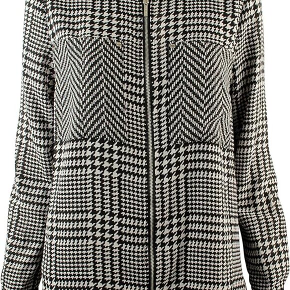 MICHAEL KORS - Sheer Houndstooth Zip Up Blouse - Picture 2 of 10